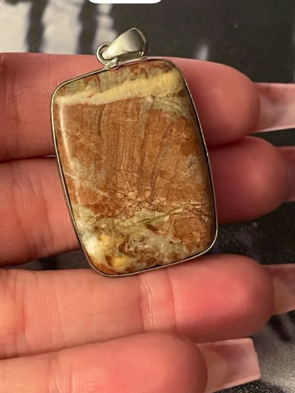 Natural Jasper Rectangle Pendant in Orange-Tan | Unbranded Sterling-Style Bezel